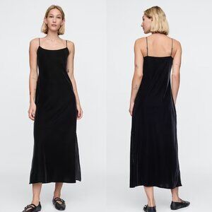GAP NWT | Velvet Maxi Slip Dress in Black with Slit, Holiday Dress (size M)